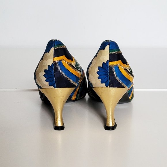 Stuart Weitzman Vintage 80s 90s Pattern with Golden Heels - Size 7.5 - Picture 3 of 12